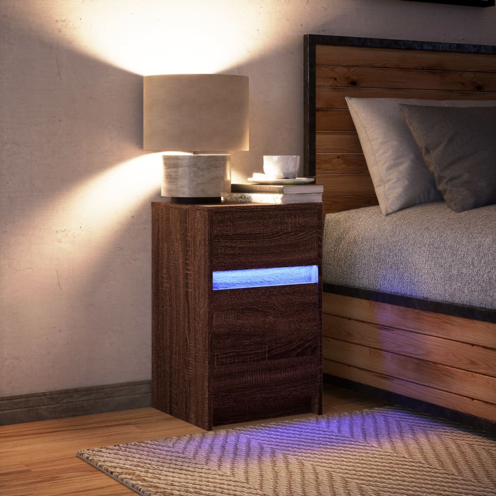 vidaXL Bedside Cabinet with LED Lights Brown Oak Engineered Wood 5
