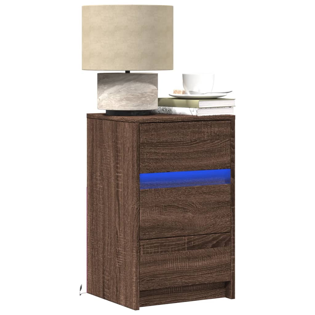 vidaXL Bedside Cabinet with LED Lights Brown Oak Engineered Wood 1