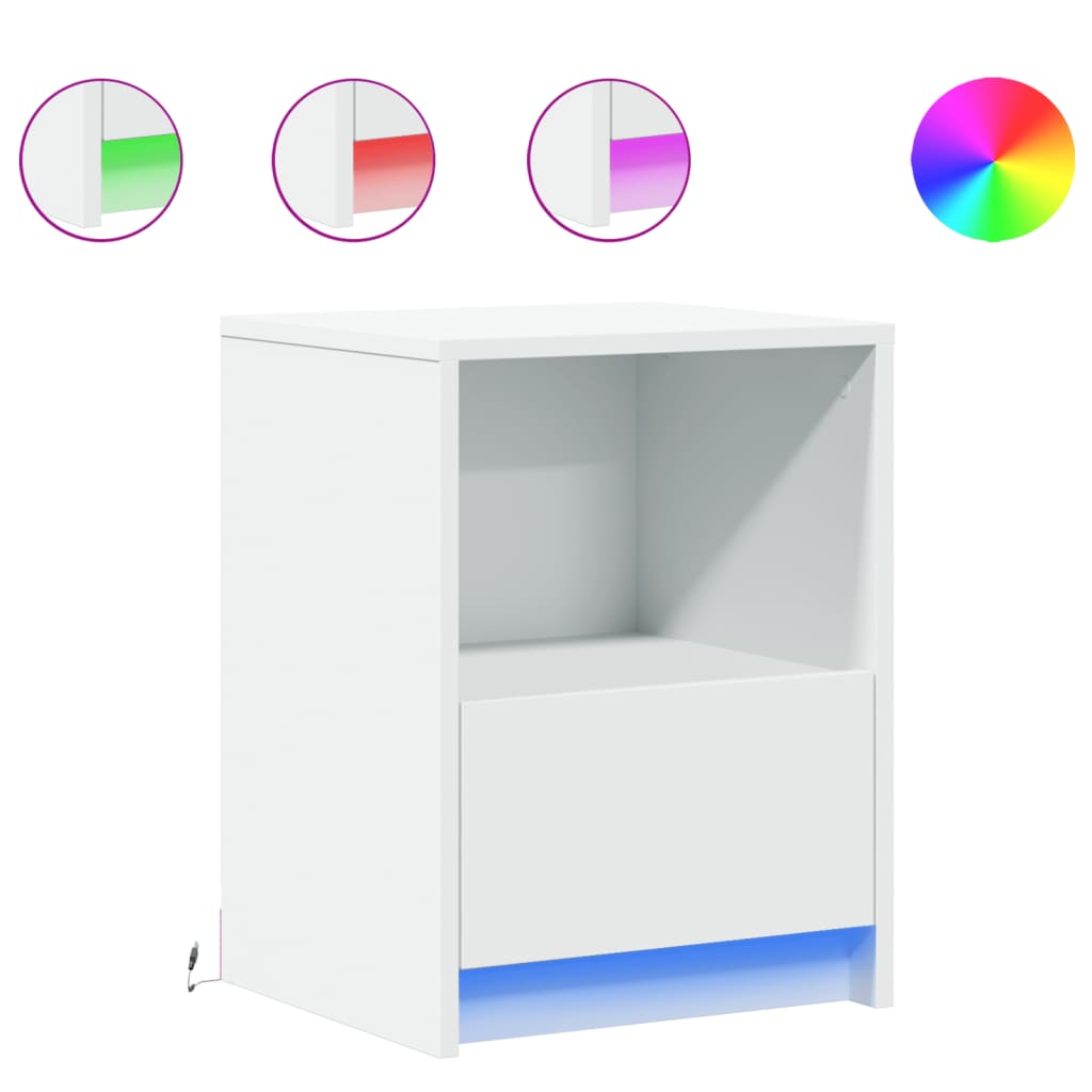 vidaXL Bedside Cabinets with LED Lights 2 pcs White Engineered Wood 2
