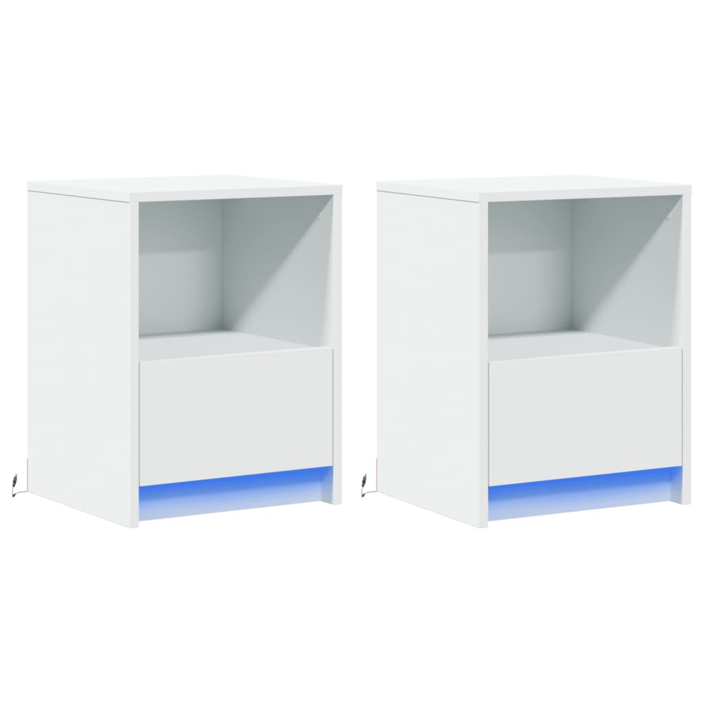 vidaXL Bedside Cabinets with LED Lights 2 pcs White Engineered Wood 3