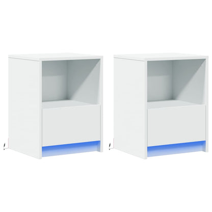 vidaXL Bedside Cabinets with LED Lights 2 pcs White Engineered Wood 3