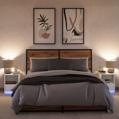 vidaXL Bedside Cabinets with LED Lights 2 pcs White Engineered Wood 5