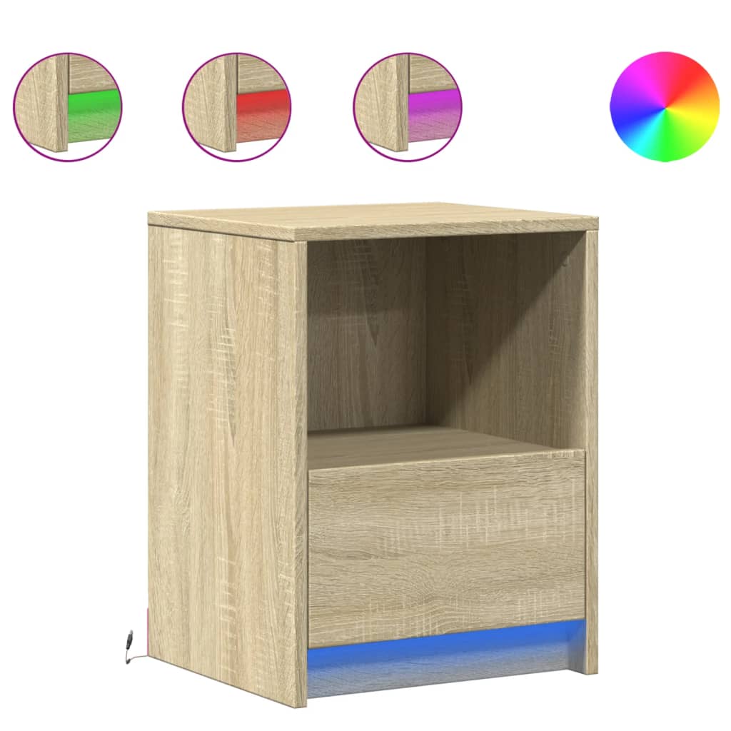vidaXL Bedside Cabinets with LED Lights 2 pcs Sonoma Oak Engineered Wood 2