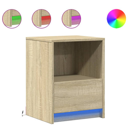 vidaXL Bedside Cabinets with LED Lights 2 pcs Sonoma Oak Engineered Wood 2