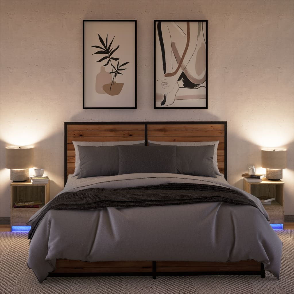 vidaXL Bedside Cabinets with LED Lights 2 pcs Sonoma Oak Engineered Wood 5