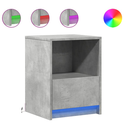 Bedside Cabinet with LED Lights Engineered Wood Concrete grey