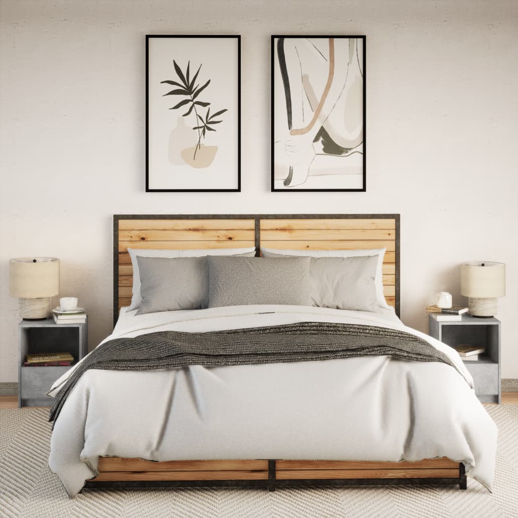 Bedside Cabinet with LED Lights Engineered Wood Concrete grey
