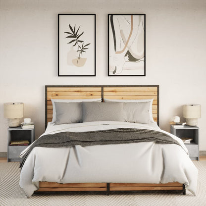 Bedside Cabinet with LED Lights Engineered Wood Concrete grey