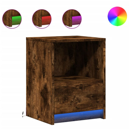vidaXL Bedside Cabinets with LED Lights 2 pcs Smoked Oak Engineered Wood 2