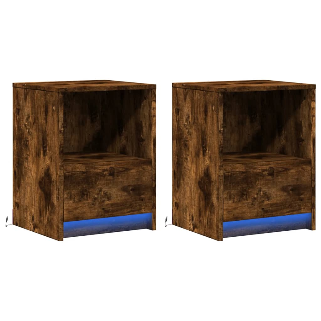 vidaXL Bedside Cabinets with LED Lights 2 pcs Smoked Oak Engineered Wood 3
