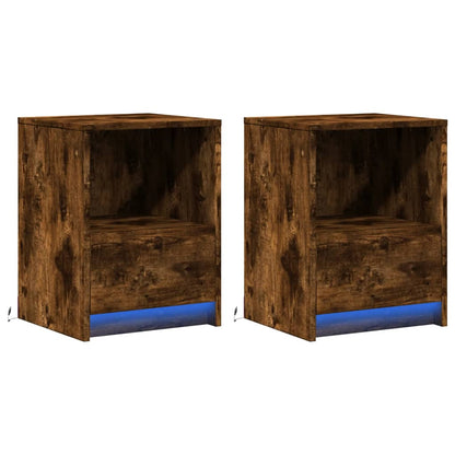 vidaXL Bedside Cabinets with LED Lights 2 pcs Smoked Oak Engineered Wood 3