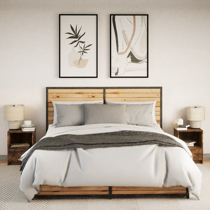 vidaXL Bedside Cabinets with LED Lights 2 pcs Smoked Oak Engineered Wood 4