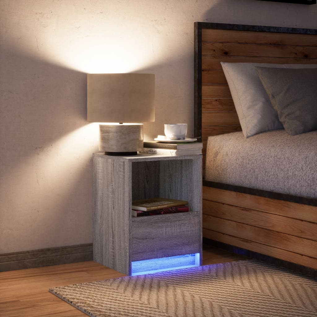 vidaXL Bedside Cabinets with LED Lights 2 pcs Smoked Oak Engineered Wood 5