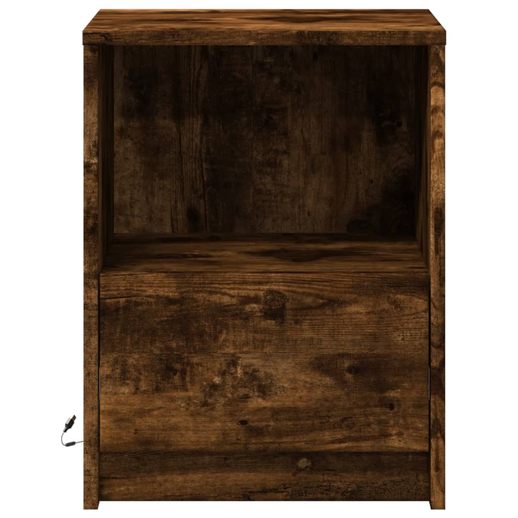 vidaXL Bedside Cabinets with LED Lights 2 pcs Smoked Oak Engineered Wood 6