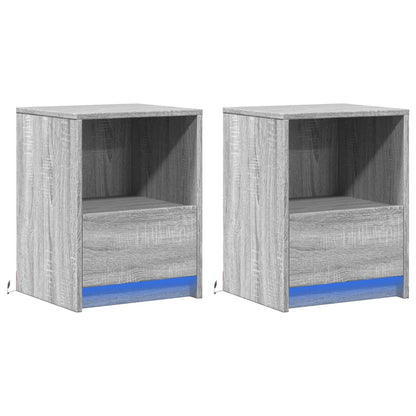 vidaXL Bedside Cabinets with LED Lights 2 pcs Grey Sonoma Engineered Wood 3