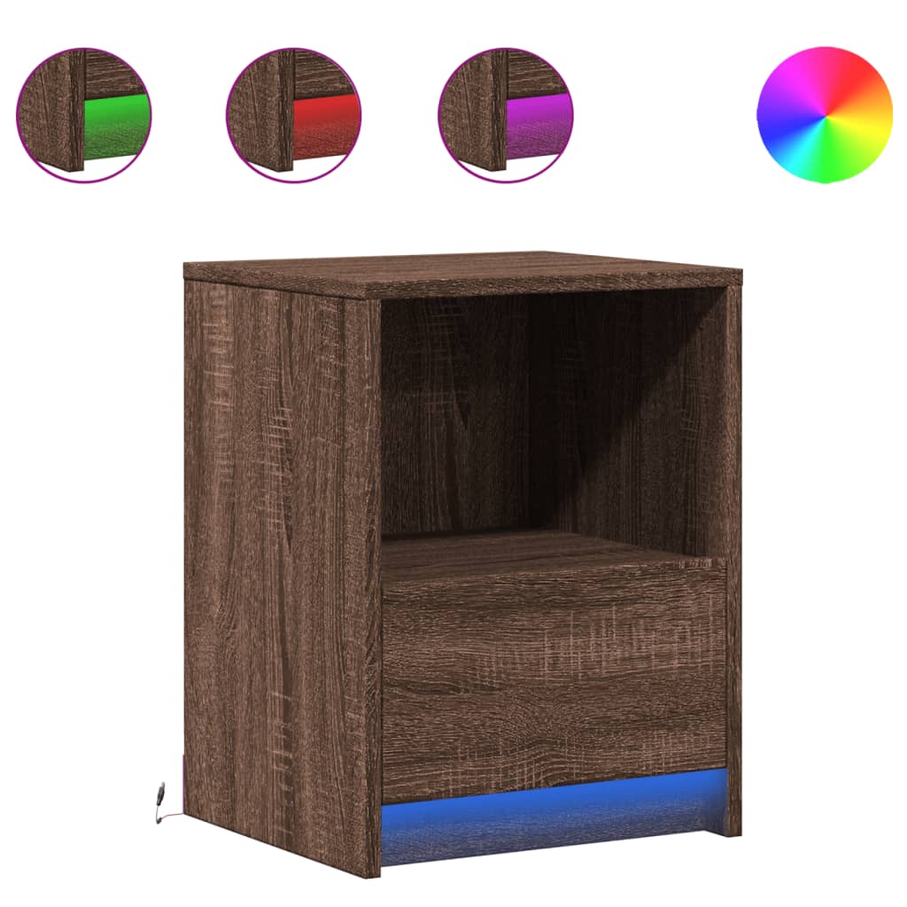 vidaXL Bedside Cabinets with LED Lights 2 pcs Brown Oak 2