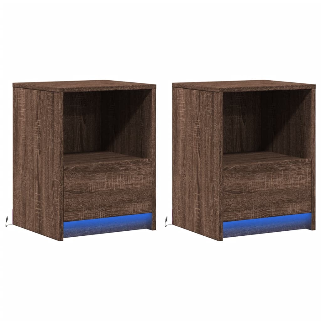 vidaXL Bedside Cabinets with LED Lights 2 pcs Brown Oak 5