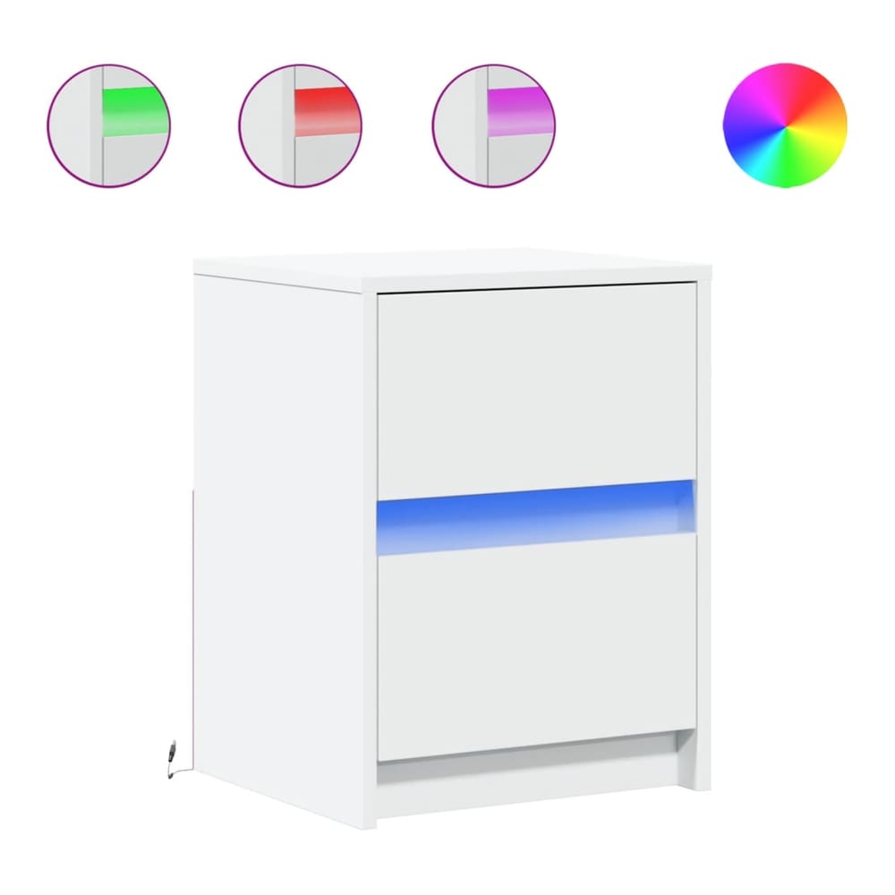 Bedside Cabinet with LED Lights Engineered Wood White 2
