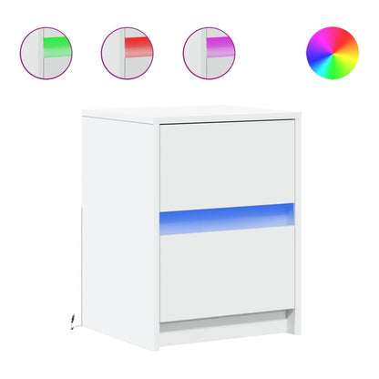 Bedside Cabinet with LED Lights Engineered Wood White 2