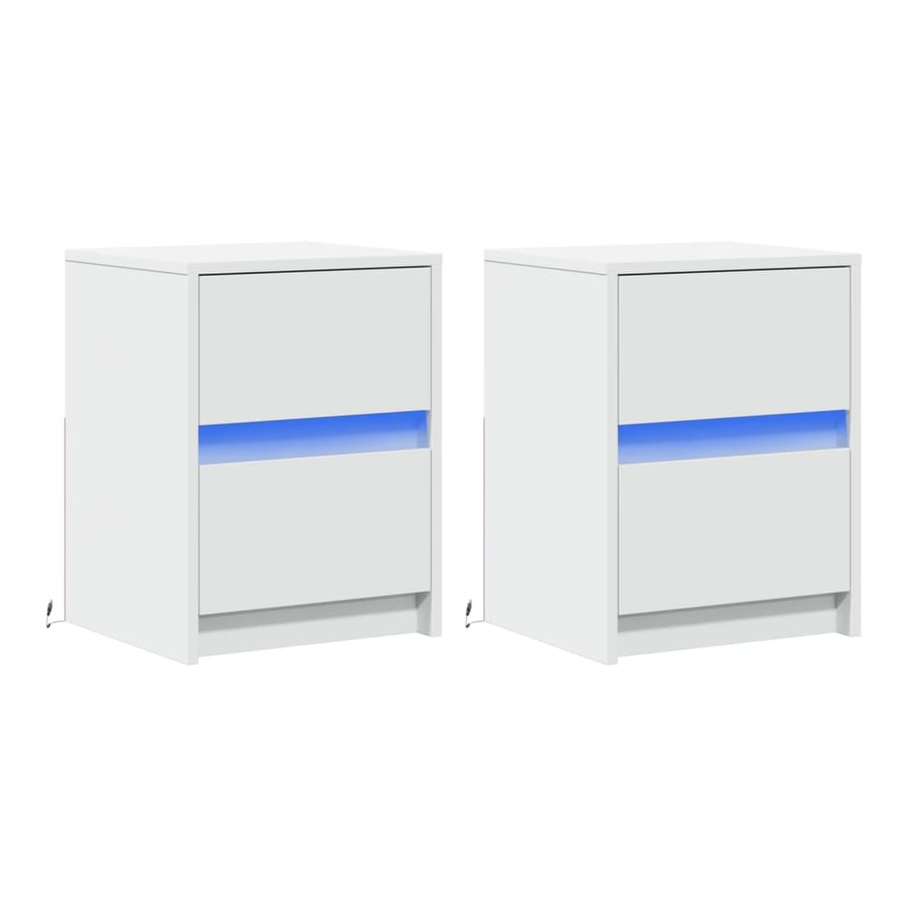 Bedside Cabinet with LED Lights Engineered Wood White 2