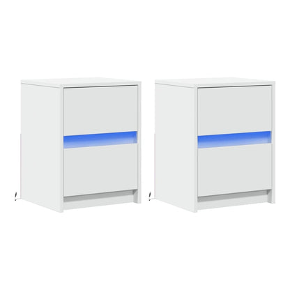 Bedside Cabinet with LED Lights Engineered Wood White 2