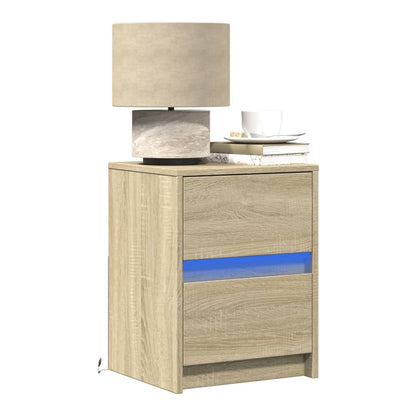 Bedside Cabinet with LED Lights Engineered Wood Sonoma oak 2