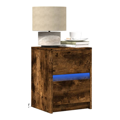 Bedside Cabinet with LED Lights Engineered Wood Smoked oak 2