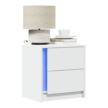 Bedside Cabinet with LED Lights Engineered Wood White 1
