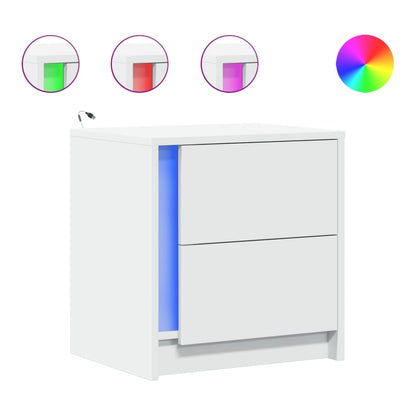 Bedside Cabinet with LED Lights Engineered Wood White 2