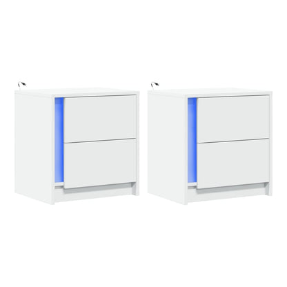 Bedside Cabinet with LED Lights Engineered Wood White 2
