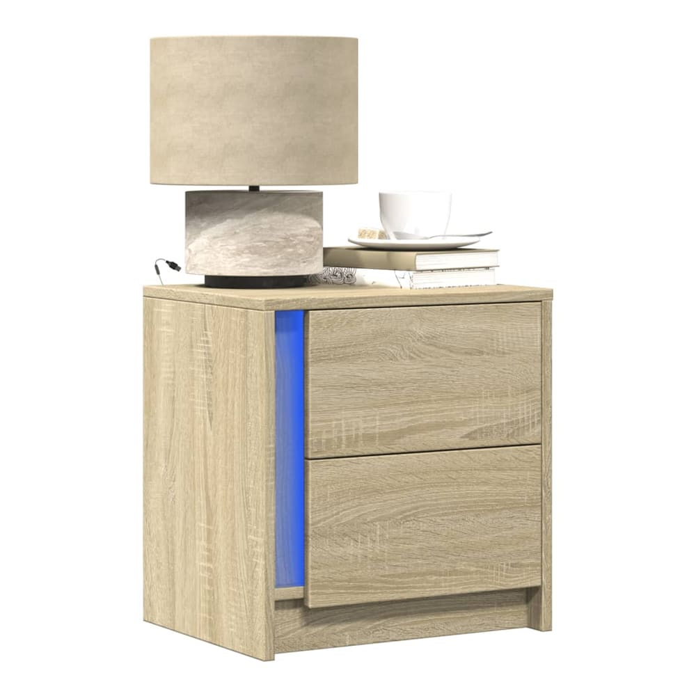 Bedside Cabinet with LED Lights Engineered Wood Sonoma oak 2