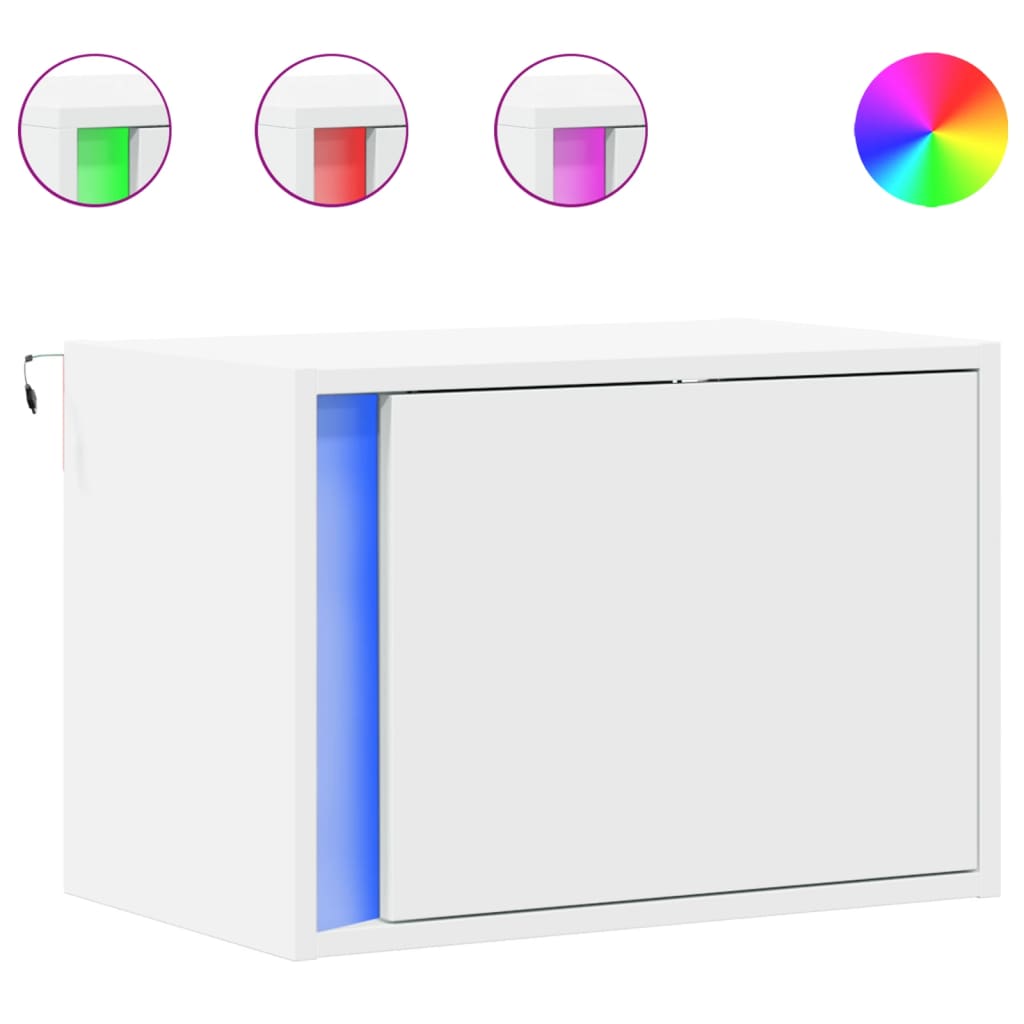 vidaXL Wall-mounted Bedside Cabinets with LED Lights 2 pcs White 2