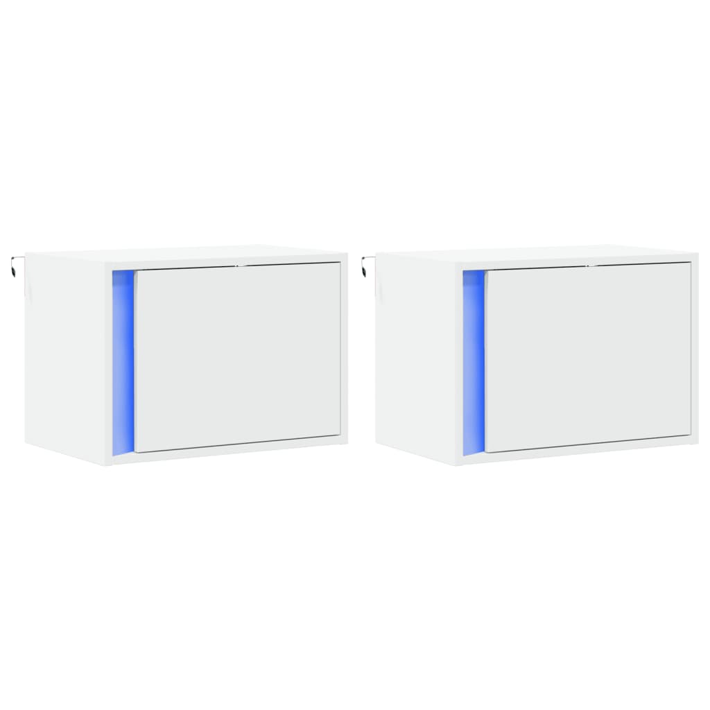 vidaXL Wall-mounted Bedside Cabinets with LED Lights 2 pcs White 3