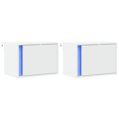 vidaXL Wall-mounted Bedside Cabinets with LED Lights 2 pcs White 3