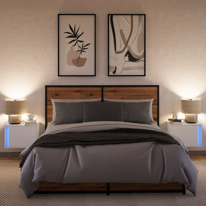 vidaXL Wall-mounted Bedside Cabinets with LED Lights 2 pcs White 5