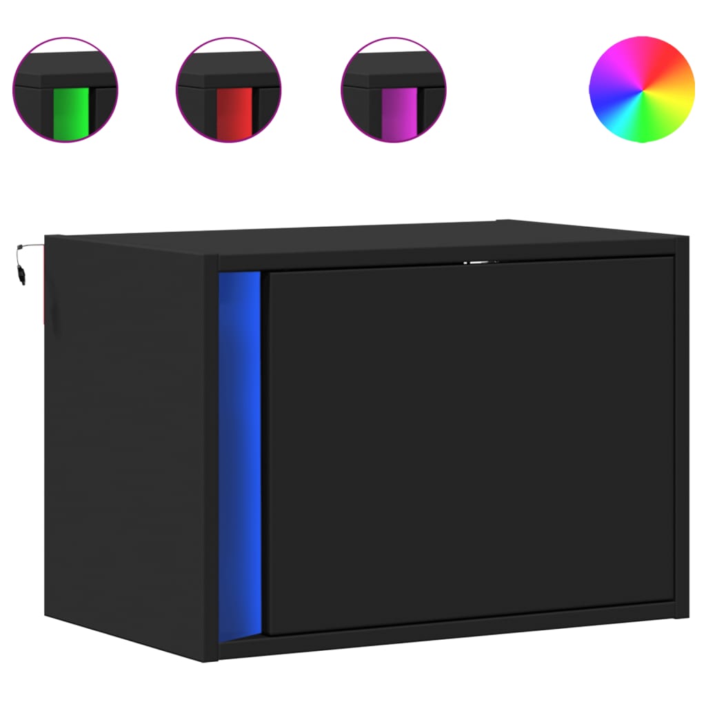 vidaXL Wall-mounted Bedside Cabinets with LED Lights 2 pcs Black 2