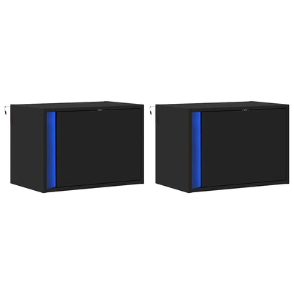 vidaXL Wall-mounted Bedside Cabinets with LED Lights 2 pcs Black 3