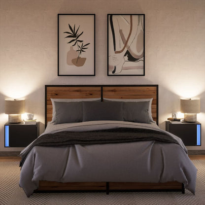 vidaXL Wall-mounted Bedside Cabinets with LED Lights 2 pcs Black 5