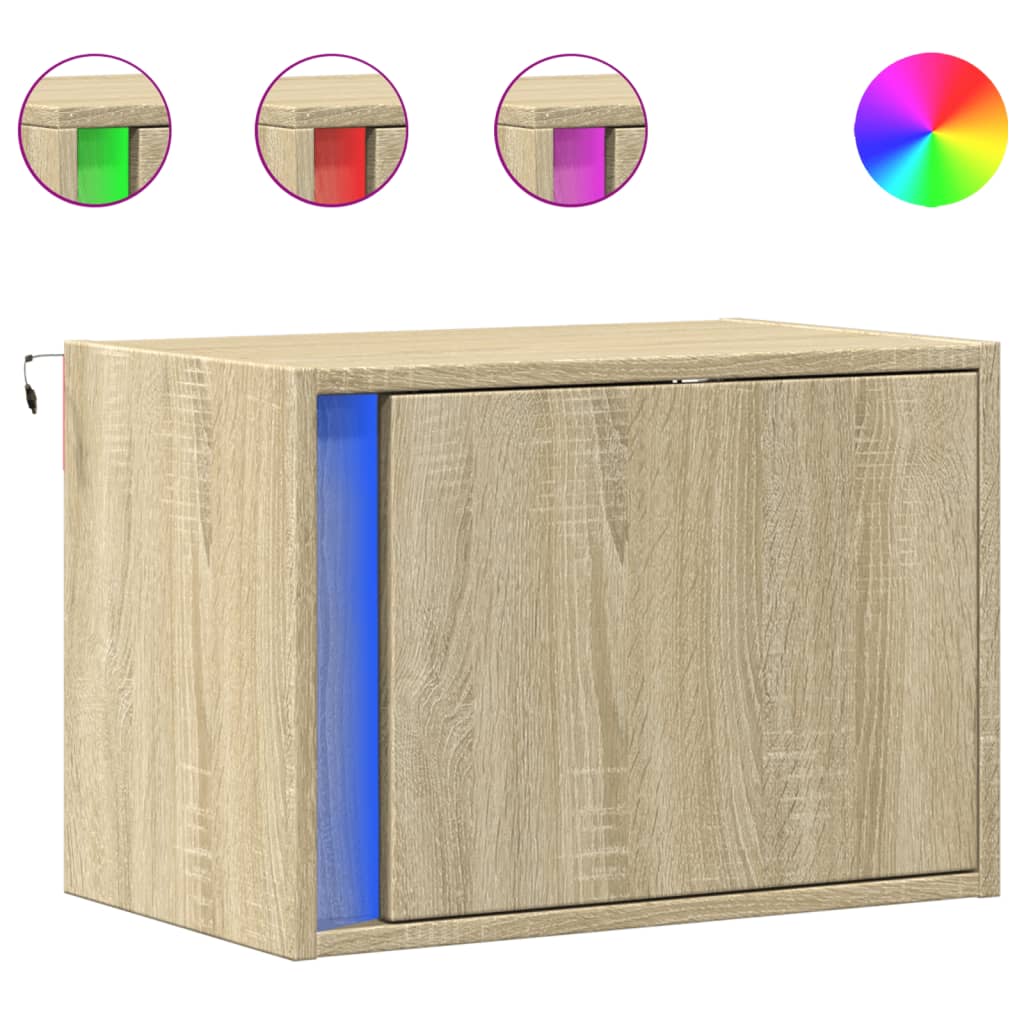 vidaXL Wall-mounted Bedside Cabinets with LED Lights 2 pcs Sonoma Oak 2