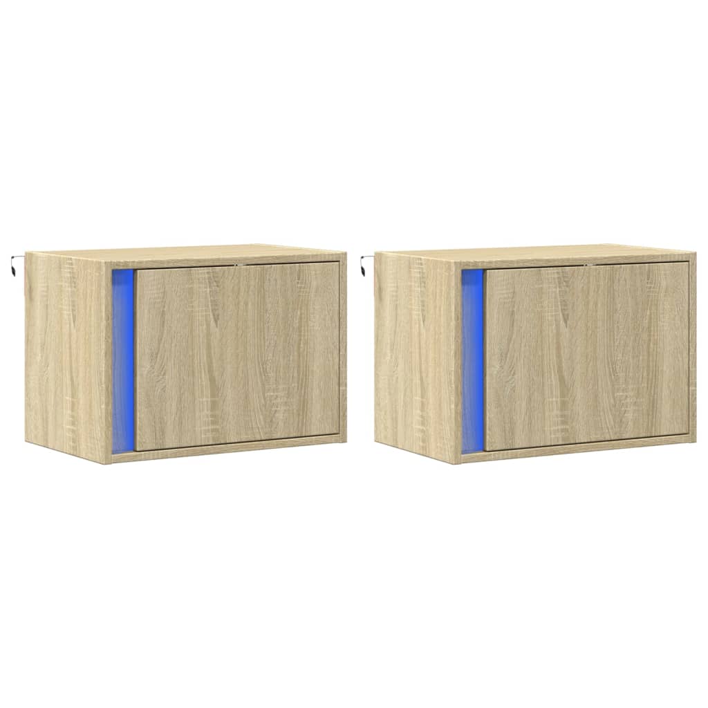 vidaXL Wall-mounted Bedside Cabinets with LED Lights 2 pcs Sonoma Oak 3