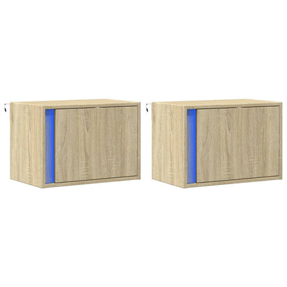 vidaXL Wall-mounted Bedside Cabinets with LED Lights 2 pcs Sonoma Oak 3