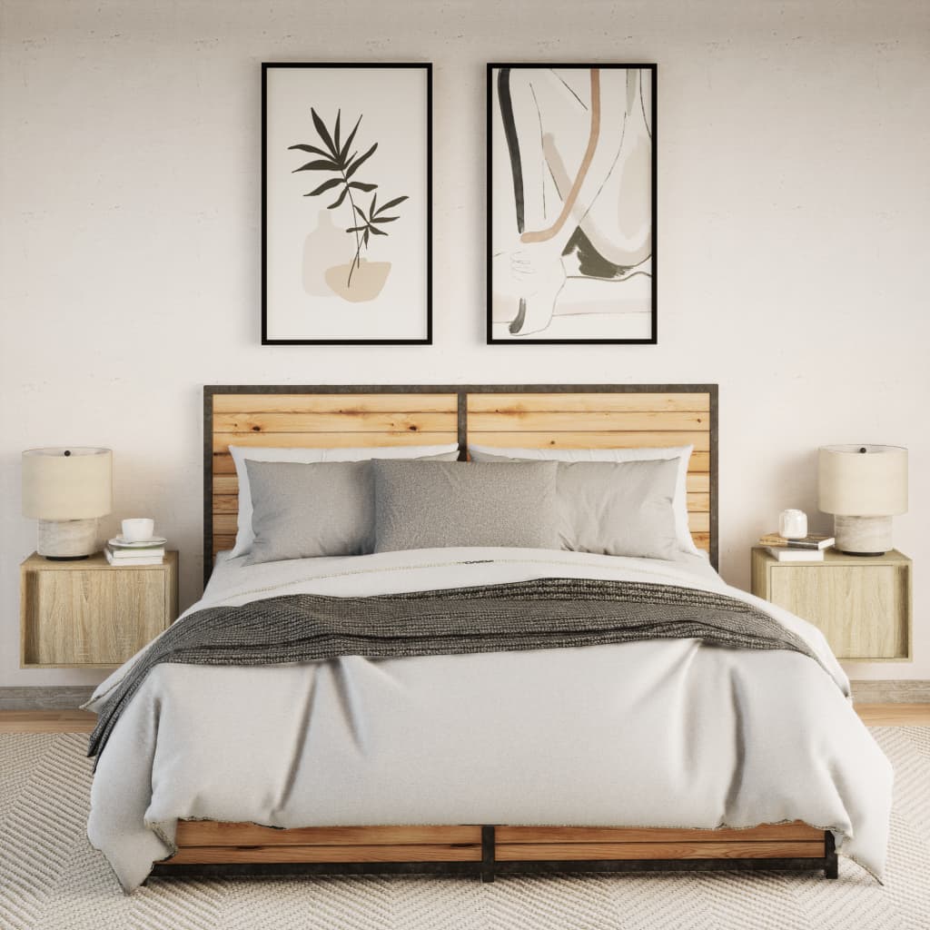 vidaXL Wall-mounted Bedside Cabinets with LED Lights 2 pcs Sonoma Oak 4