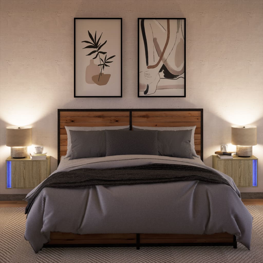 vidaXL Wall-mounted Bedside Cabinets with LED Lights 2 pcs Sonoma Oak 5