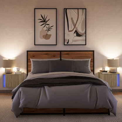vidaXL Wall-mounted Bedside Cabinets with LED Lights 2 pcs Sonoma Oak 5