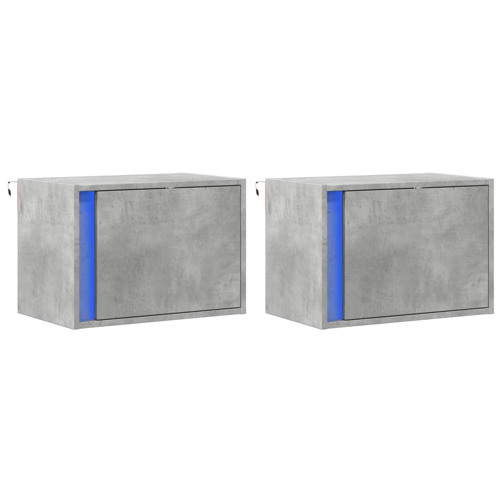 vidaXL Wall-mounted Bedside Cabinets with LED Lights 2 pcs Concrete Oak 3