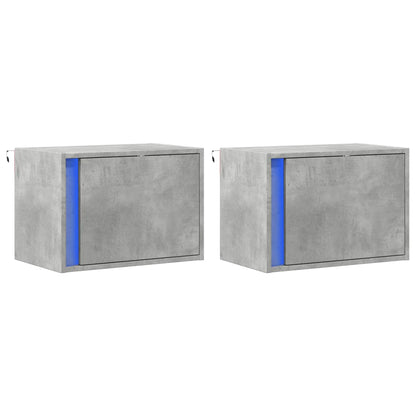 vidaXL Wall-mounted Bedside Cabinets with LED Lights 2 pcs Concrete Oak 3