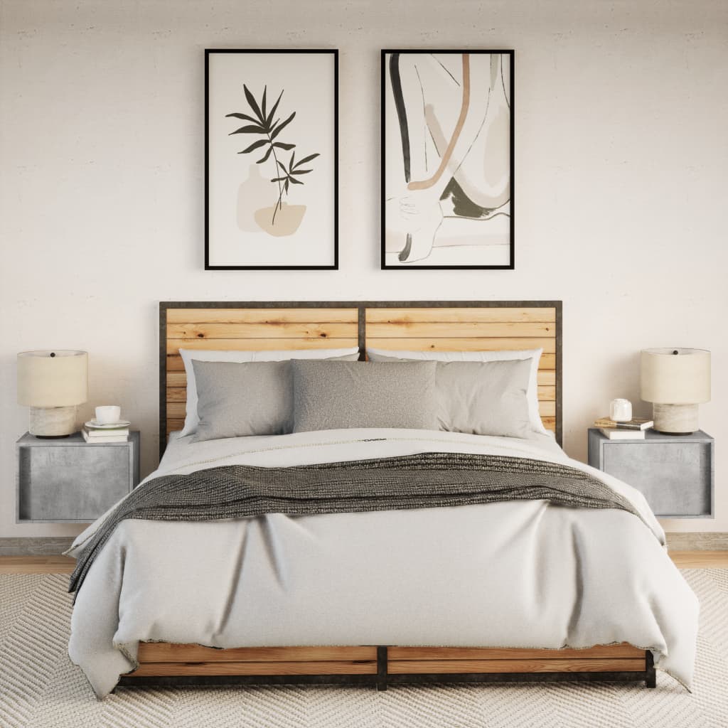 vidaXL Wall-mounted Bedside Cabinets with LED Lights 2 pcs Concrete Oak 4