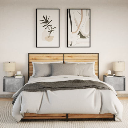 vidaXL Wall-mounted Bedside Cabinets with LED Lights 2 pcs Concrete Oak 4