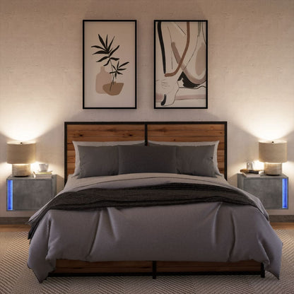 vidaXL Wall-mounted Bedside Cabinets with LED Lights 2 pcs Concrete Oak 5