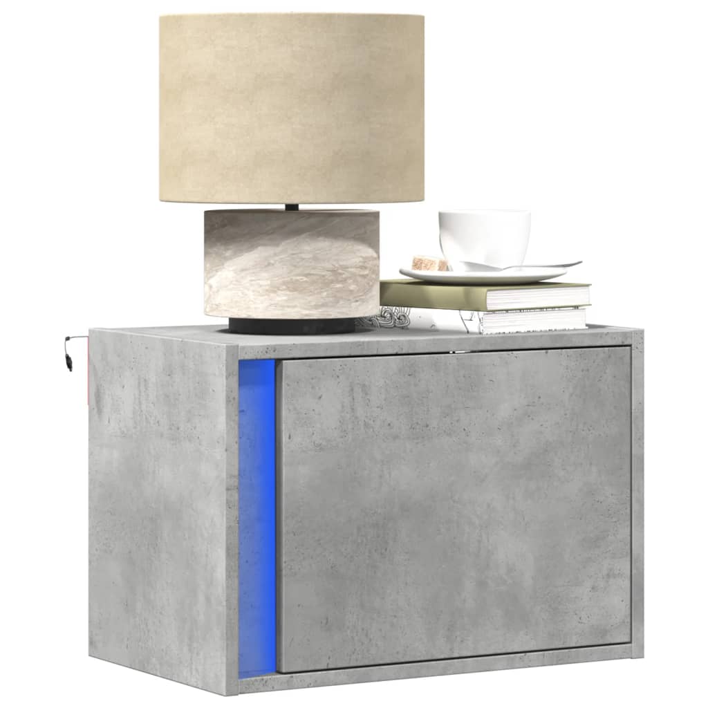 vidaXL Wall-mounted Bedside Cabinets with LED Lights 2 pcs Concrete Oak 1